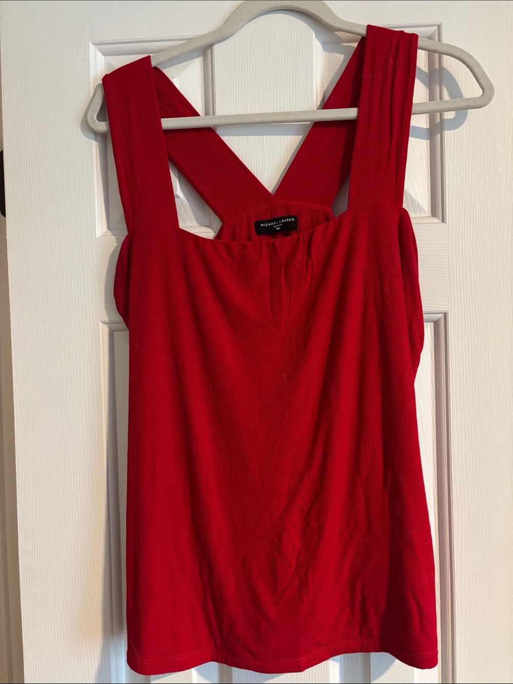 Michael Lauren Red Ribbed Square-Back Tank
